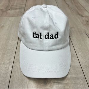 Unisex baseball hat- cat dad- white